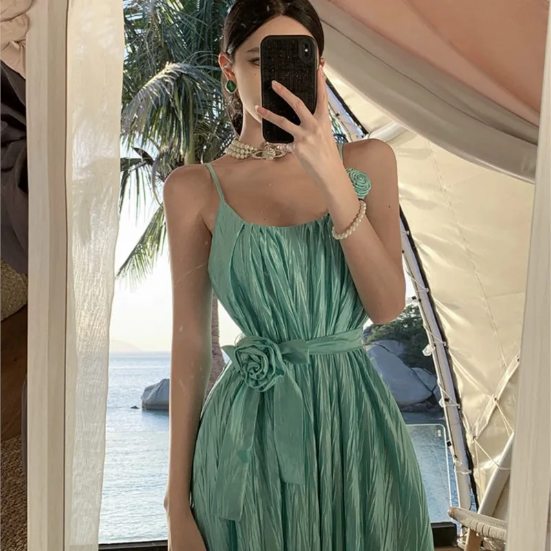 Light Luxury Collar Strap Dress Seaside Holiday Beach Island Wear