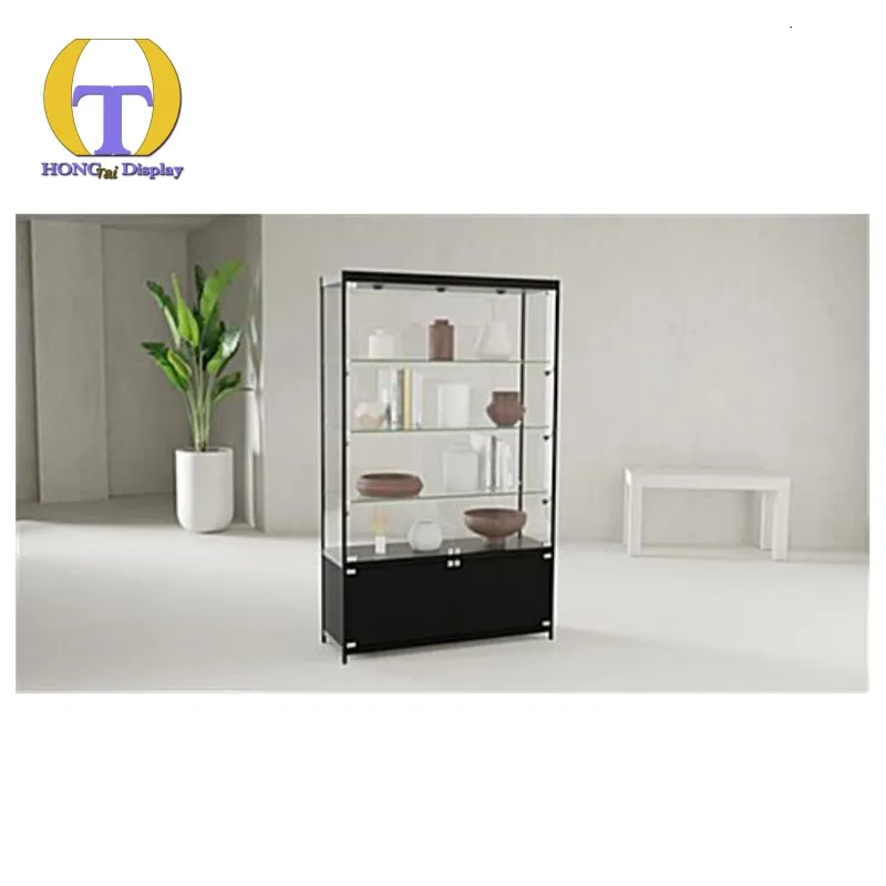 Custom.Freestanding Glass Showcase Display Storage Cabinet at Bottom With Spot&Down Light Glass Display Counter for Display Anti