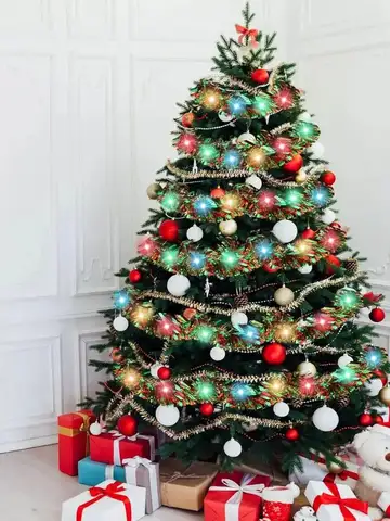 1pc Christmas Tinsel Garland Metallic Shiny Garland With LED Lights Christmas Tree Garland Thick Hanging Suitable For Home Decor