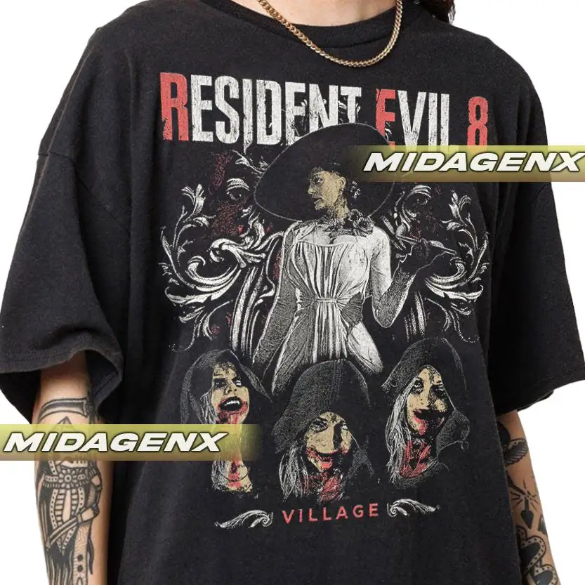 Resident Evil 8 Village Retro T-shirt Resident Evil Peripheral T-shirt Unisex Retro Fashion Street Cotton T-shirt