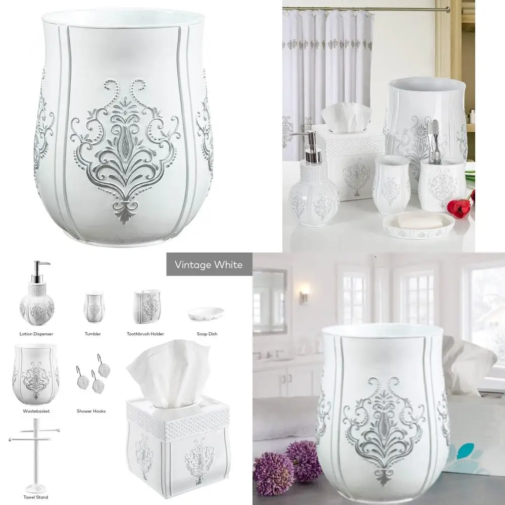 

Creative Scents Vintage White Small Bathroom Trash Can 1.58 Gal / 6L Waste Basket for Bathroom - Durable Garbage Can - Space Fri