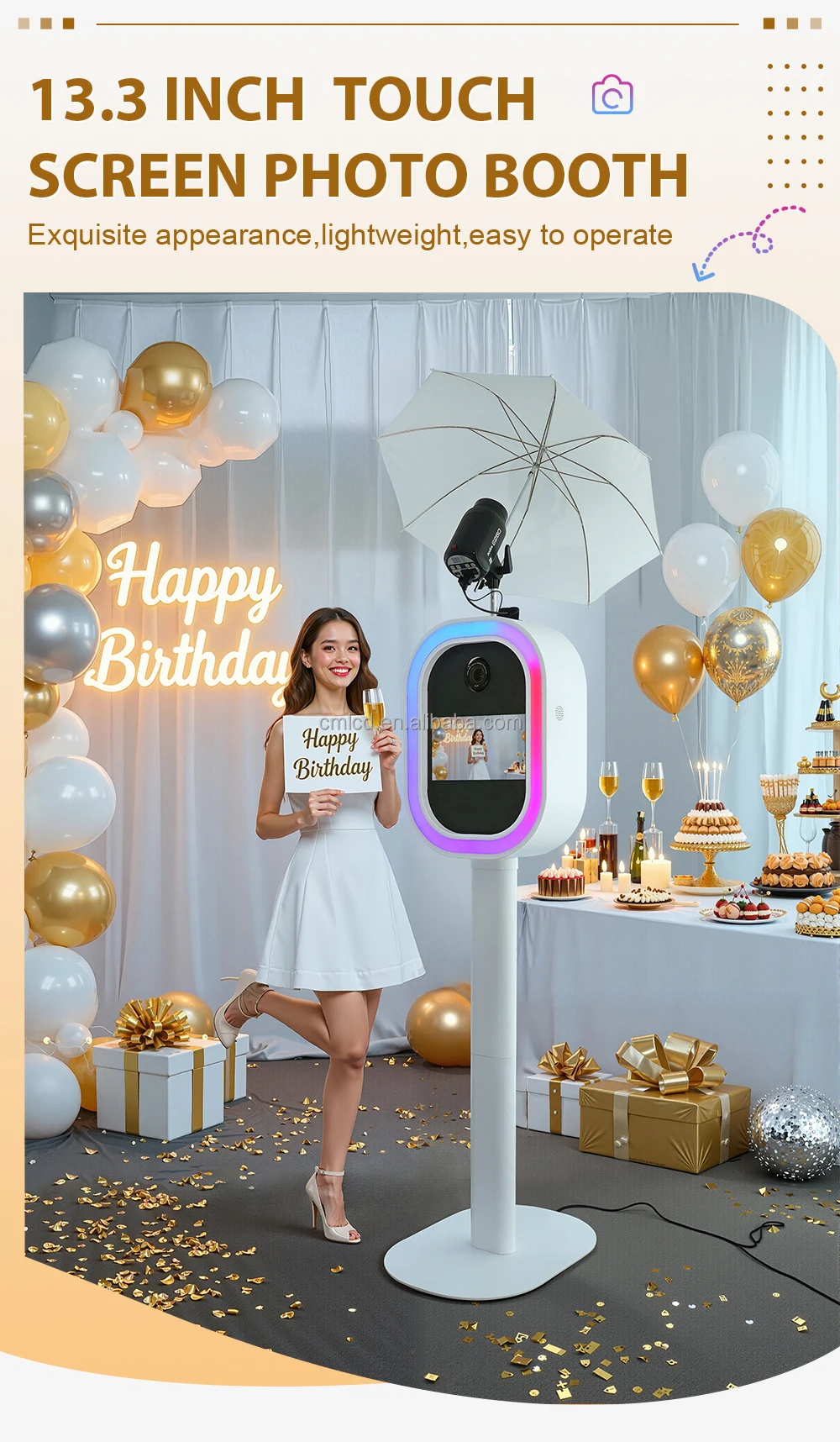 Camera Angle Adjust AI Touch Screen Stand Photobooth Kiosk DSLR Booth Shell Self Service Instant Print  Photo Booth Machine
