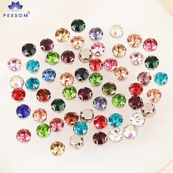 PEESOM 200pcs Round Mixed Color Sew On Glass Rhinestone with Thickness 3D Claw Settings Flatback DIY Sewing Stone Accessories