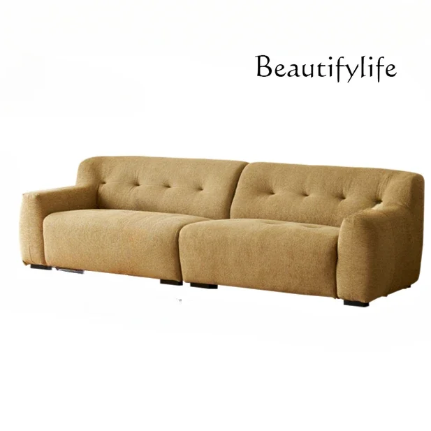 Sofa light French retro style cream marshmallow retro yellow fabric sofa removable and washable