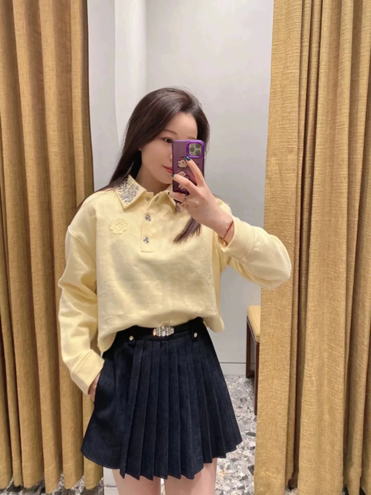 

M Home Early Spring 2025 New Sle College Wind Asymmetrical Design Sense Pleated Denim Skirt Versatile ort Skirt