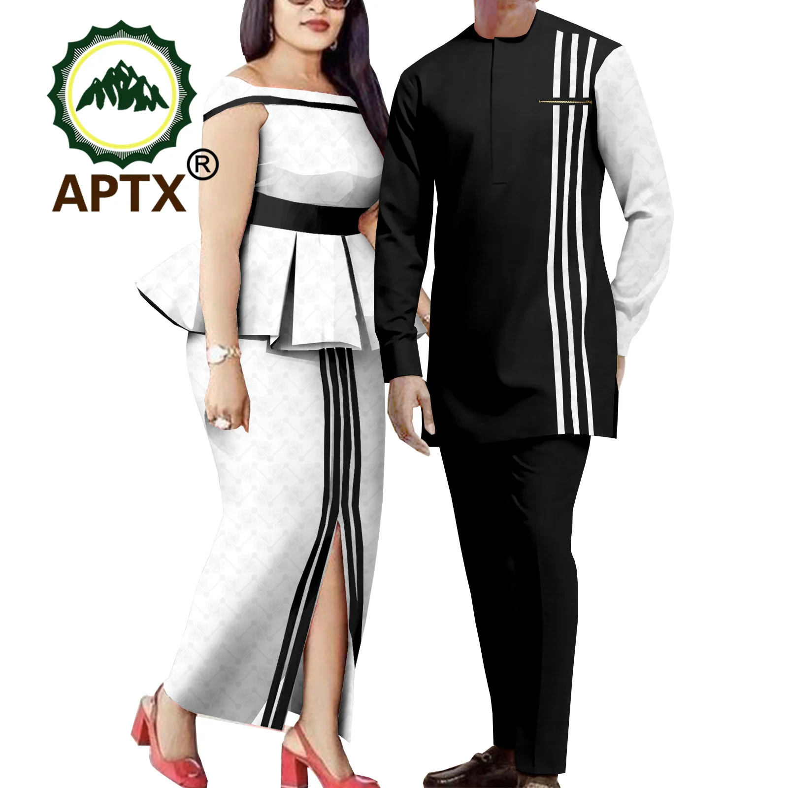 African Couple Matching Outfits Wedding Dress Women Sexy Top Skirt Men Robe Shirt Pants Suit Set Daily Party Love Wear Y23C006