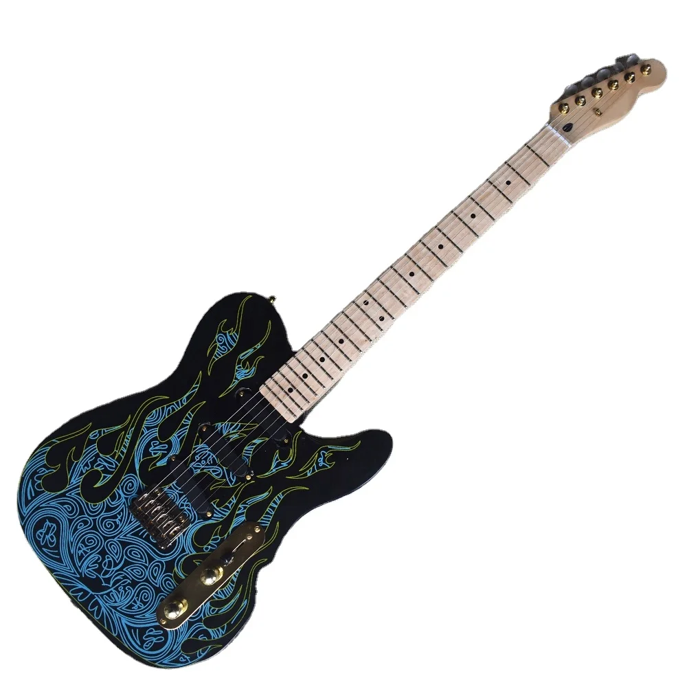 

Flyoung High Quality Black Blue Basswood factory Electric Guitar Maple Neck Custom Made