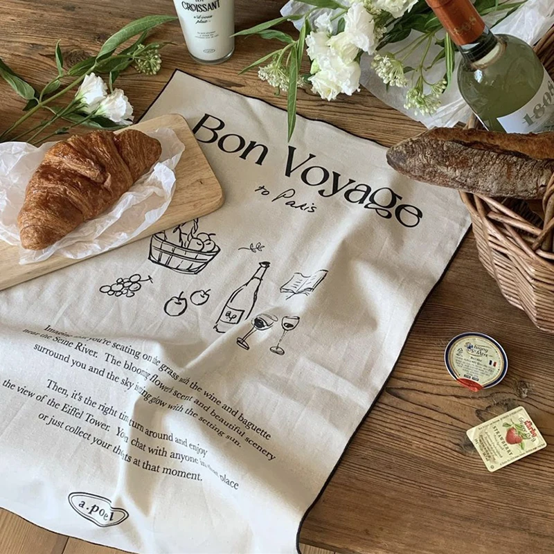 43x58cm Bon Voyage Table Napkin Cloth Retro English Letter Kitchen Desktop Mat Vintage Napkin Food Photography Background Cloths