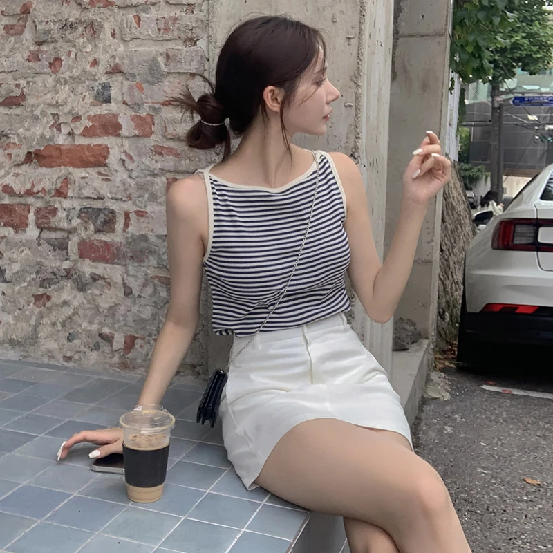 

mat Stripe Csole Tank Top Women's Faion Slim Fit Versatile Korean Sle Spring Autumn Winter Casual Wear