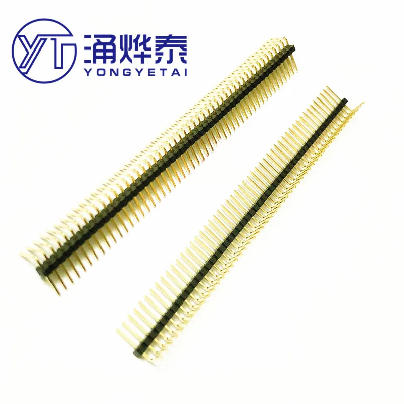 YYT 10PCS 1.27mm pitch, single row bender,1*50P pin, pin header, female, curved needle 90-degree bend, gold-plated copper