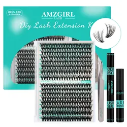 AMZGIRL LASH DIY комплект ресниц 320pcs Cluster Lashes 30D + 40D Waterproof Bond and Seal with Remover Tweezer Premade Fan Lashes