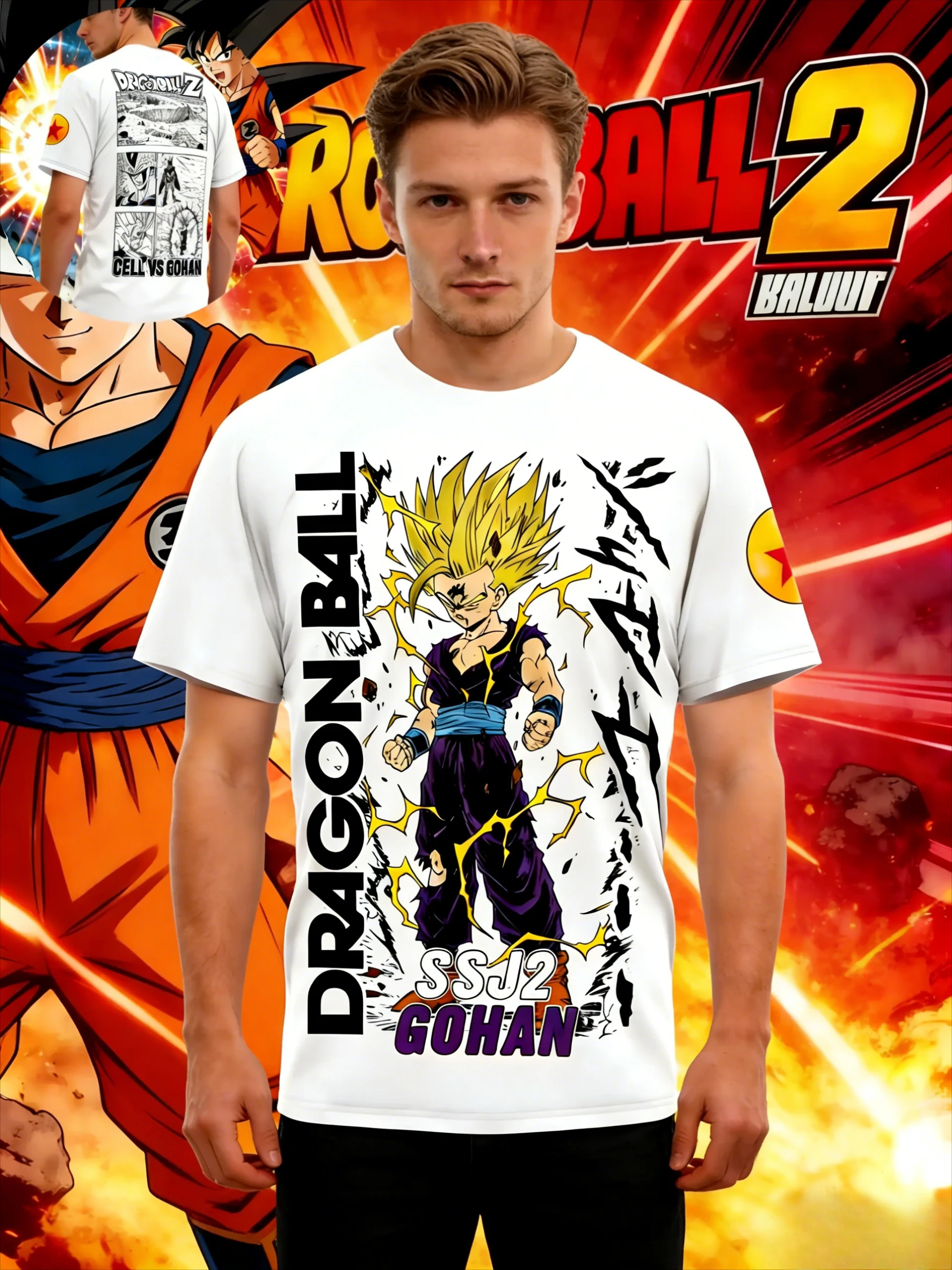 2026 Sommer Dragon Ball Vintage Anime T-Shirt Herren Reine Baumwolle Locker Lässig Super Saiyan2 Gohan Retro Tee für Alltag & Sport