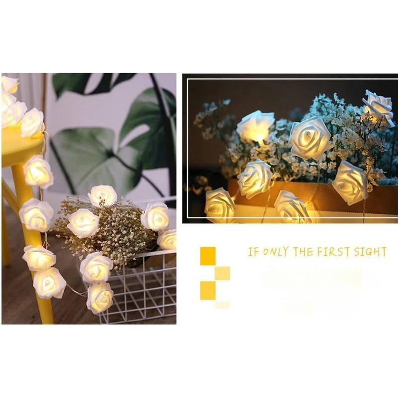 20 LED Rose Flower Fairy Lights Christmas Light Battery Powered for Wedding Valentines Home Decoration