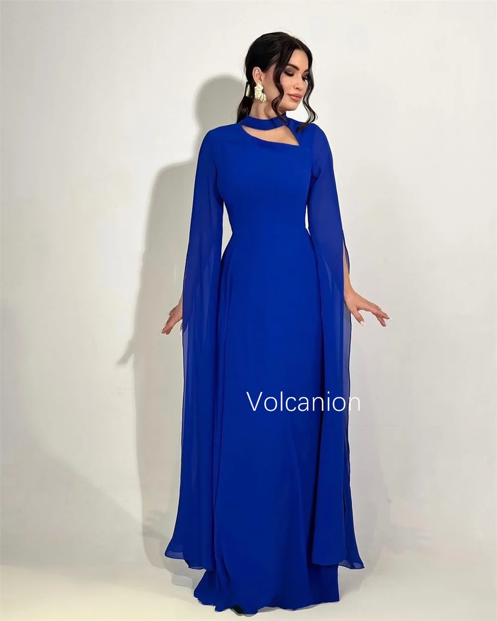 Abiti lunghi a trapezio con collo alto in chiffon personalizzati Occasioni su misura Prom Party Semplici dimensioni squisite disponibili