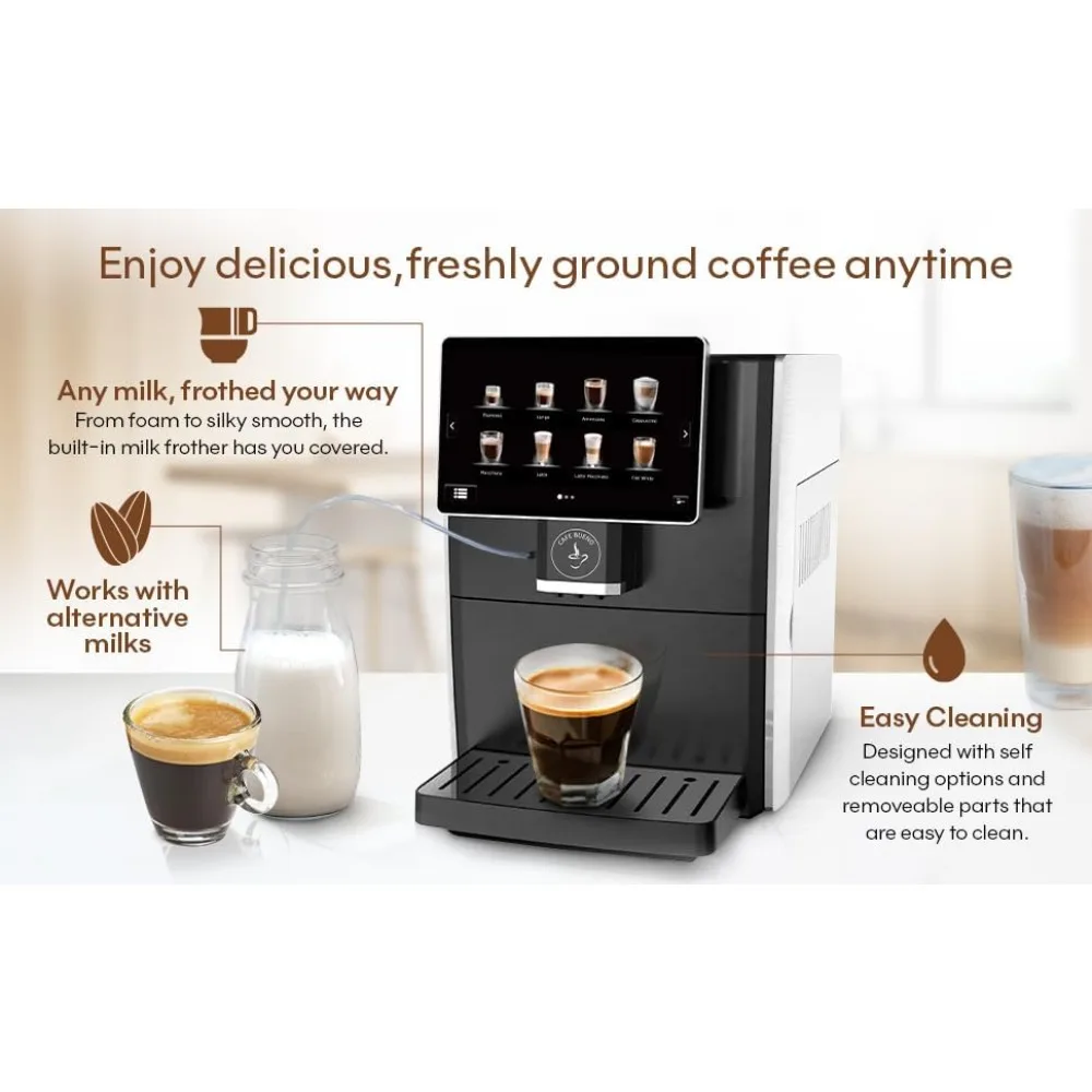 Super Automatic Espresso Machine - 19 Coffee Recipes, Durable, Grinder, Milk Frother, 7