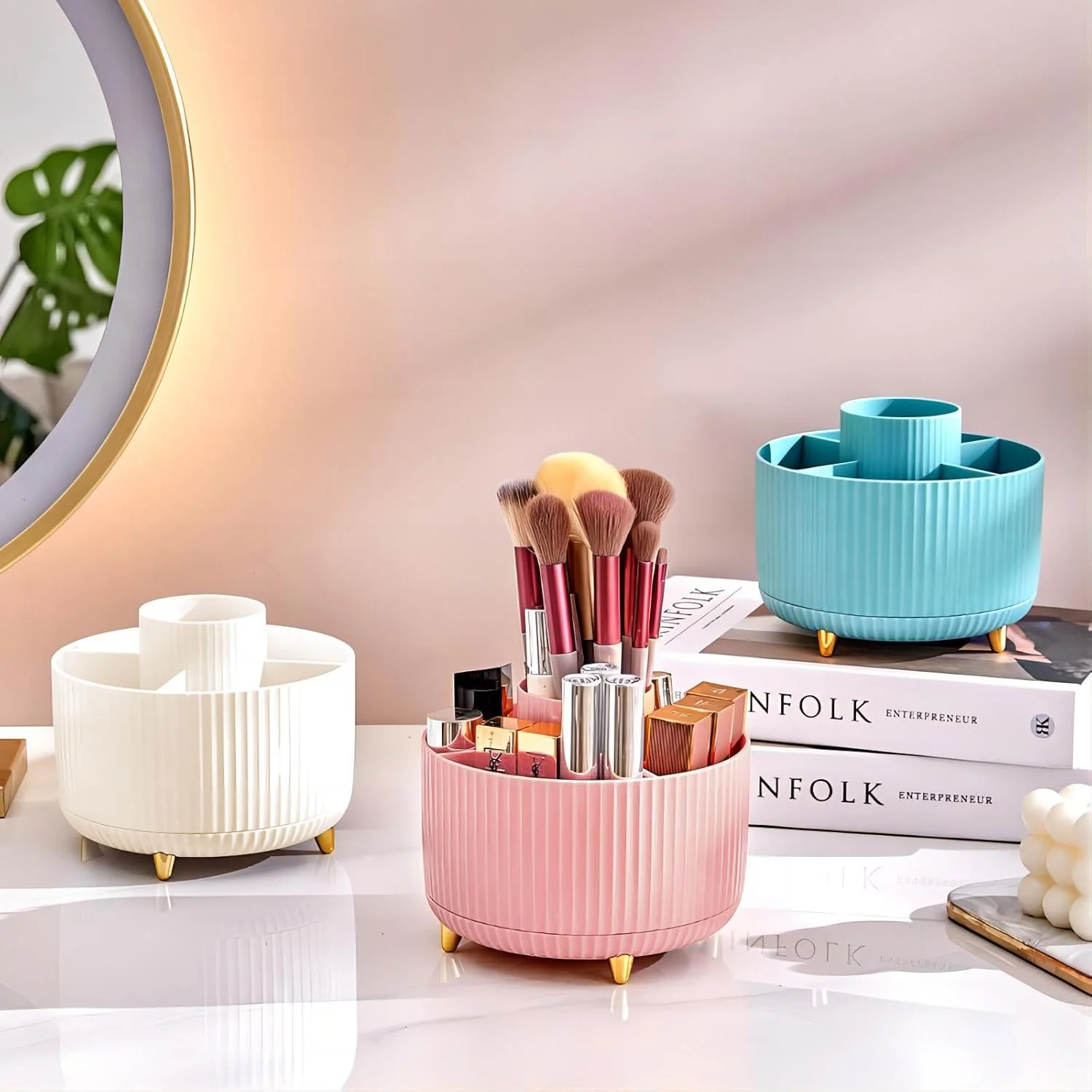 360 °   Roterende make-up gereedschap opbergdoos Desktop Organizer Cosmetische penselen Houder Lippenstift Wenkbrauwpotloodhouder Sieradencontainer