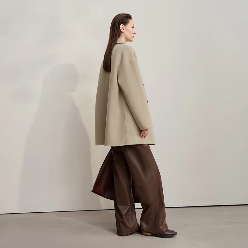 Amii abrigo de mujer 2025 invierno nueva chaqueta holgada de doble botonadura versátil para mujer abrigo de lana 100% de manga larga para mujer 12524036