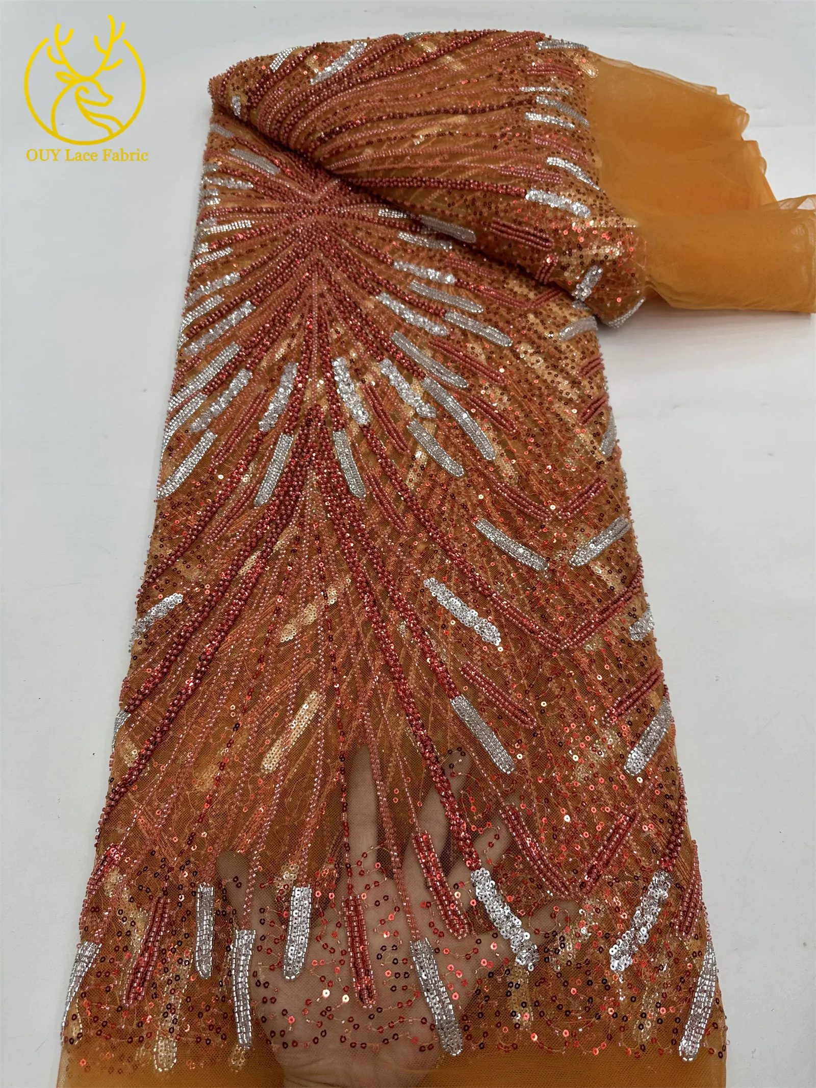 ファッションアフリカビーズレース生地スパンコールチュールメッシュ刺繍レース結婚式ブライダル生地高品質レースドレス