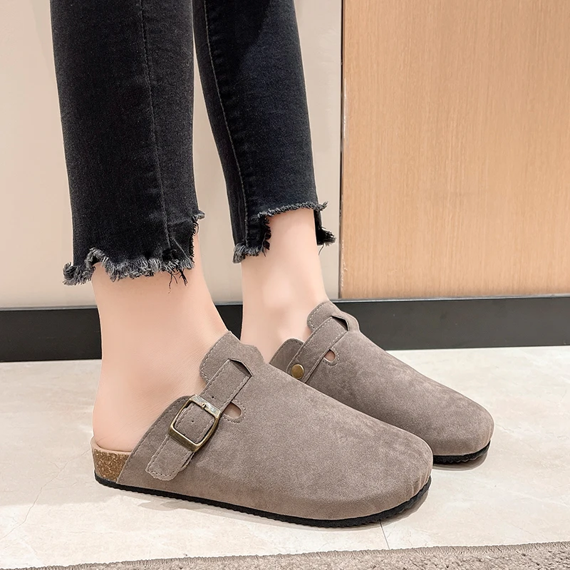 Women Bokken Slippers Spring Autumn Fashion Flat Shoes Non-slip Comfortable Anti-elastic Skin Buckle Decoration Women's Shoes