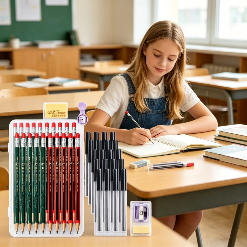 1-42Pcs 2.0mm 2B Mechanical Pencils Kit,Automatic Student Pencils with Sharpener & Color Refills,Cute School Stationery Supplies