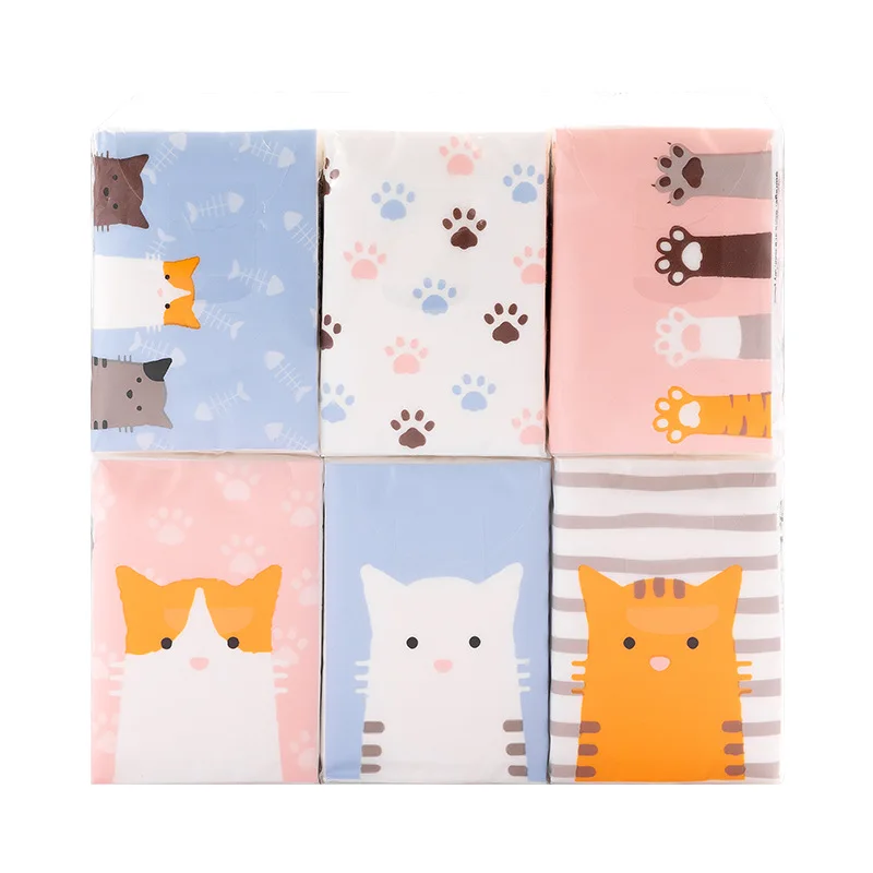 18pcs Cute Cartoon Printed Tissue Kawaii Handkerchief Cute Girl Portable Small Napkin Toilet Paper Facial Tissue Hand Towel