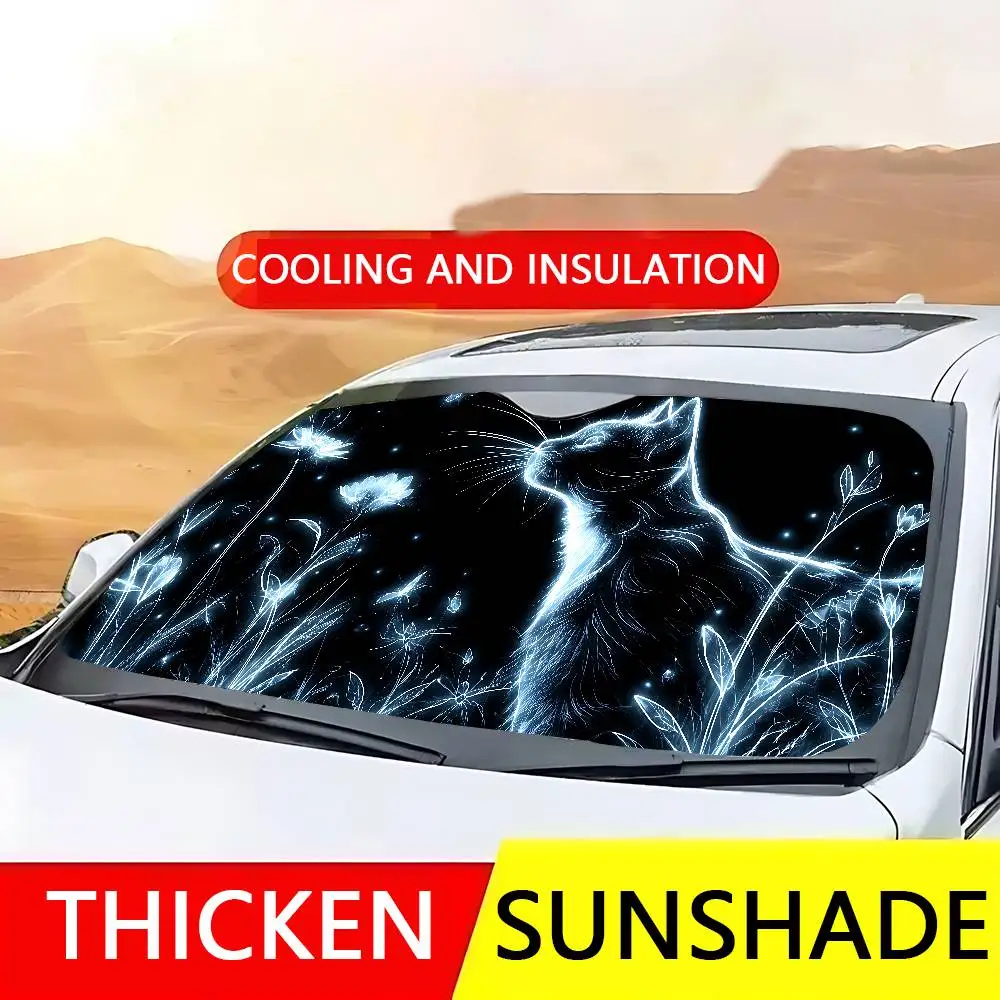 Glowing Cat And Flowers Car SunShade Windscreen Cover Shade Car SunShade UV Rays Car Sun Visor Protector