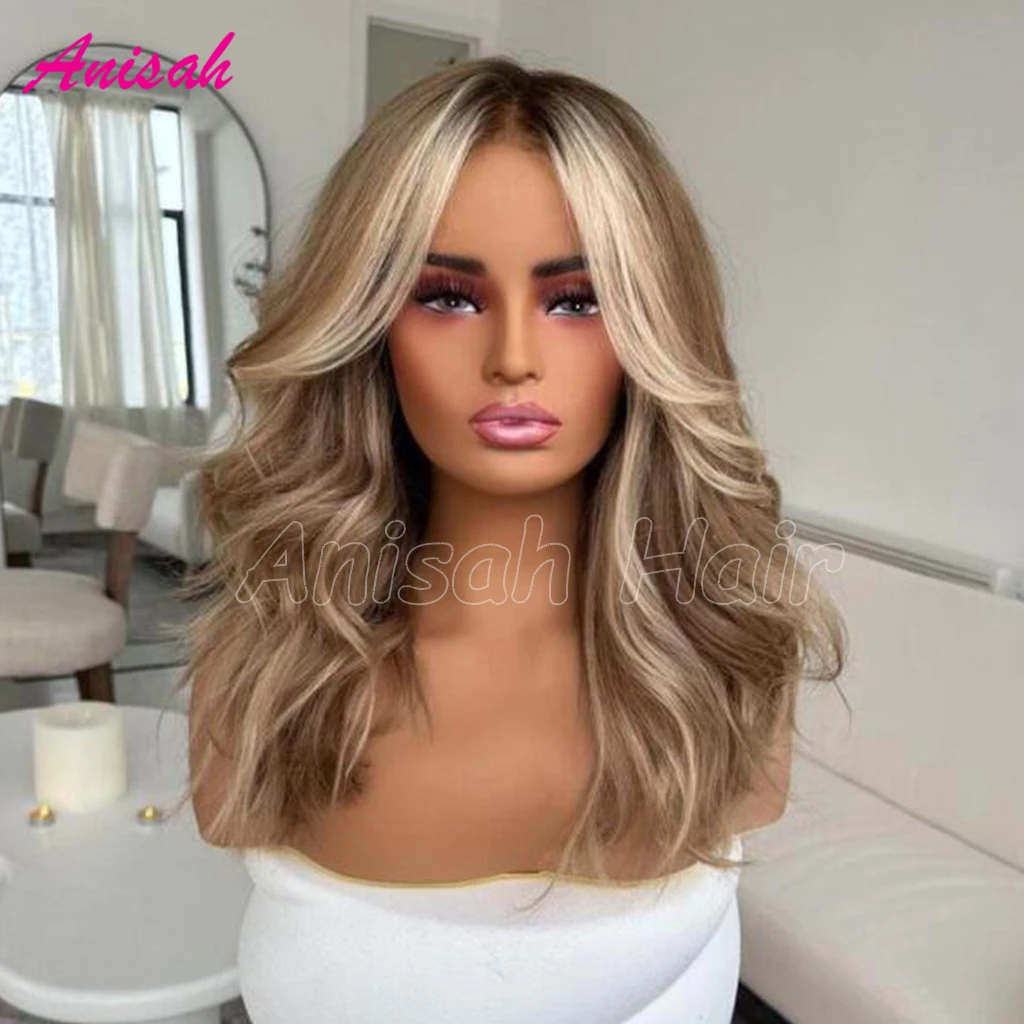 Ash Blonde Highlight Colored Human Hair Wigs For Women Body Wave Lace Front Wigs Human Hair HD Transparent Lace Closure Wig