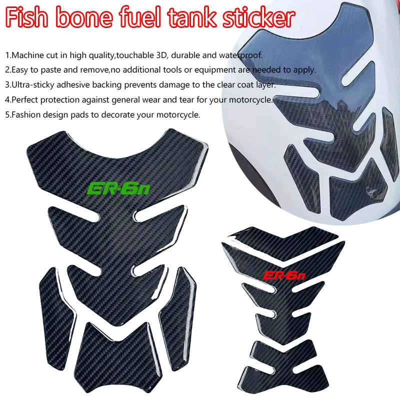 3D Carbon-look Motorcycle Tank Pad Protector Decal Stickers Case for Kawasaki ER6N ER-6N Tank All Years