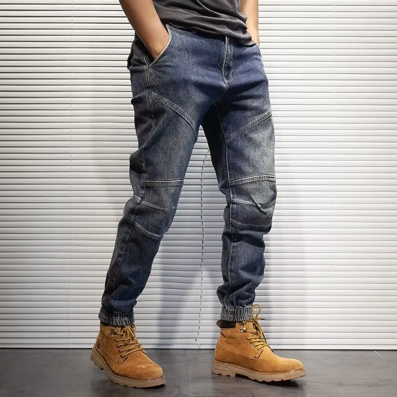 Jeans Men Cotton Denim Trousers Multi Pocket Cargo Jeans Fashion Denim Pants Side Pockets Pants