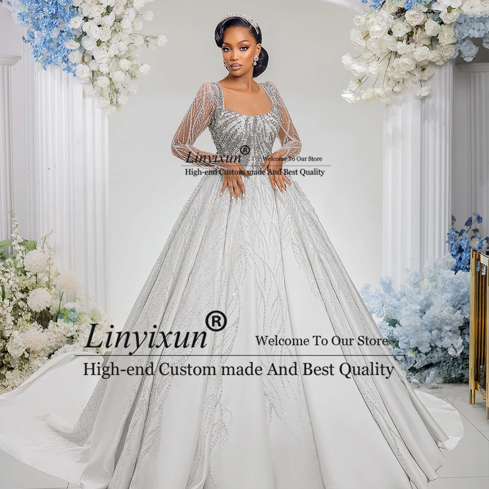 

Exquisite Glitter Wedding Dresses for Woman 2025 Long Sleeves A-Line Bridal Gown Sequin Bride Dress Customized فساتين زف