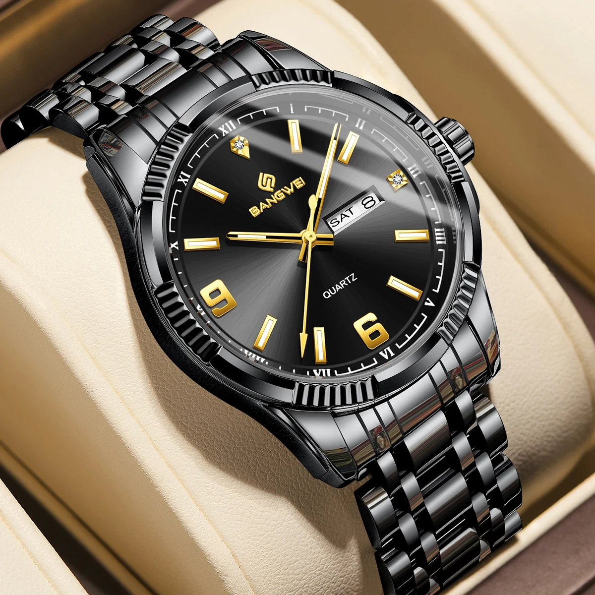 Bangwei Fashion Man Watch Waterproof Luminous Date Week Luxury Men Watch Sports Male Clock Stainless Steel Quartz Men's Watches