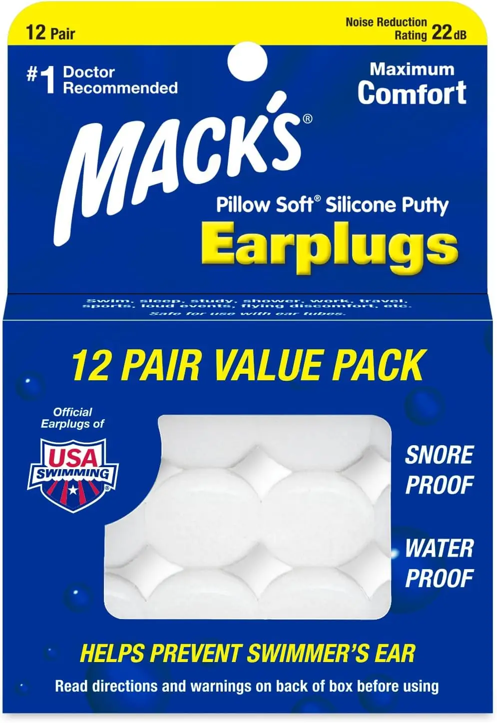 

Soft Moldable Silicone Earplugs, 12 Pairs - Waterproof for Sleeping, Swimming, Travel & Noise Protection