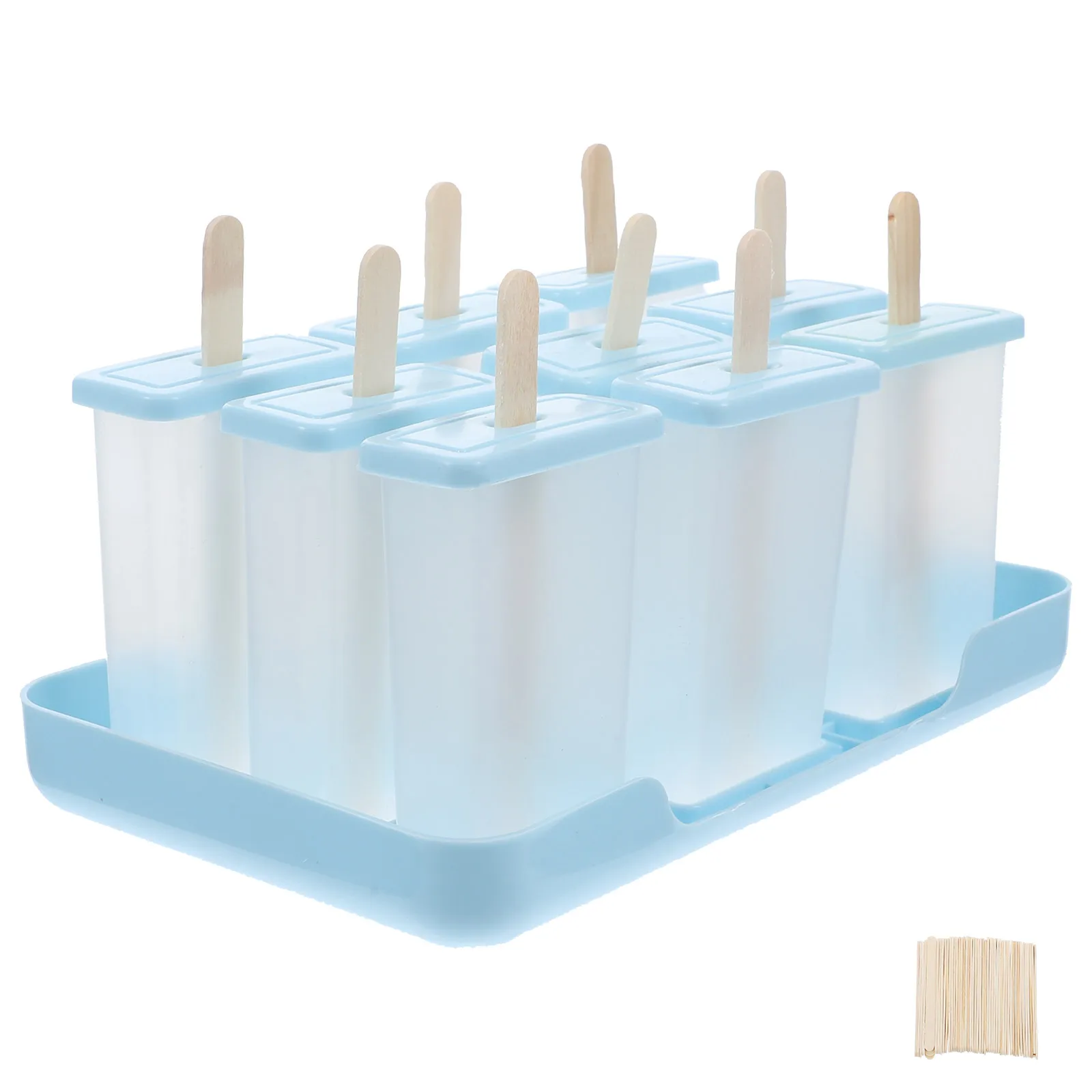 

1 set Ice Cream Popsicle Molds DIY Home Kitchen Maker Rabbit Shaped Blue 100 Wood Sticks Reusable Portable Storage