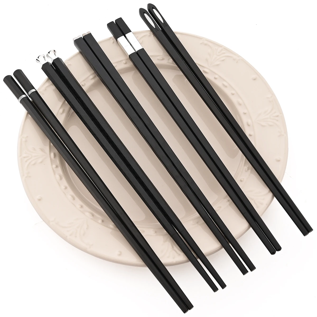 

5pairs Anti Slip Durable Sushi Chopsticks Black Alloy Chopsticks Set Reusable Chopsticks Suitable for Kitchen Holiday Party Gift