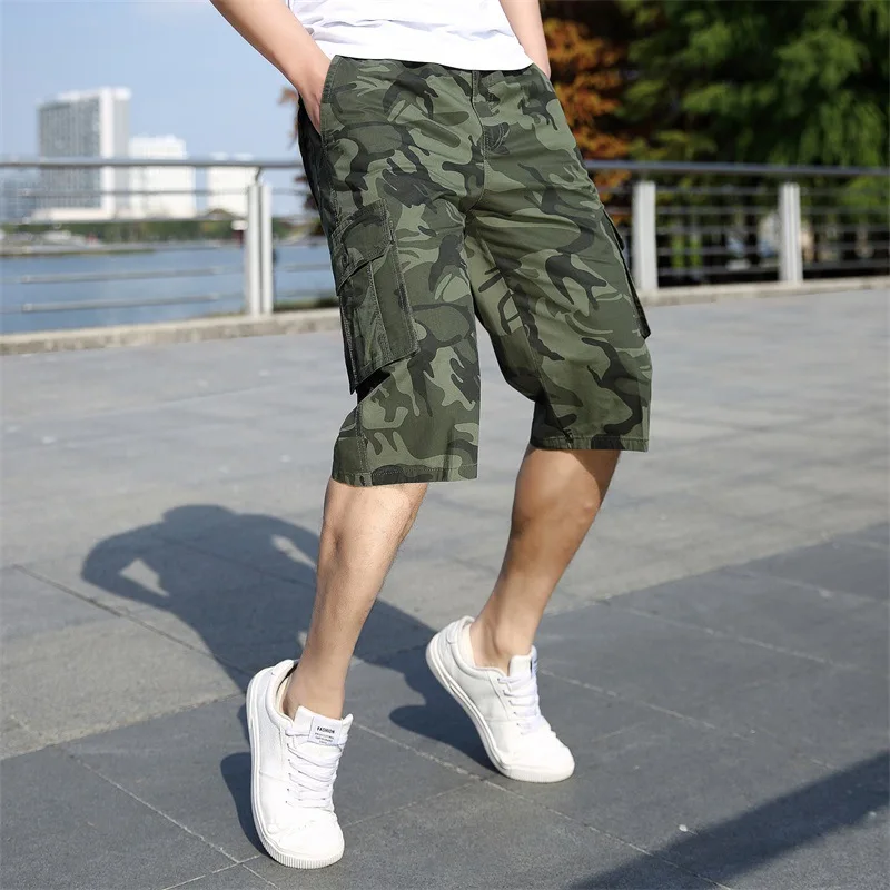 

Summer Men's Outdoor Camouflage Cargo Shorts Multi Big Pocket Cotton Casual Half Pants Drawstring Loose Beach Camo Shorts 6X