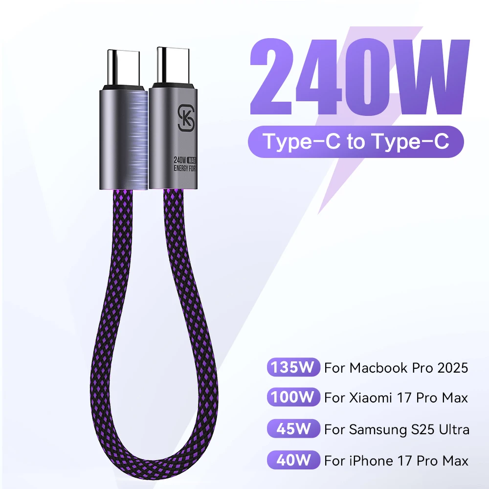 Magnetic Type C Charger Cord Cable Organizer PD240W Short USB C to C Cable Braided Fast Charging USBC Cable for iPhone Samsung
