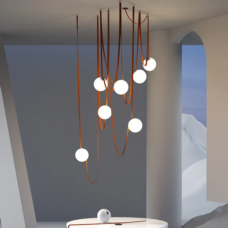 

Italian designer belt chandelier minimalist creative model room exhibition hall loft living room villa stairs dining room light