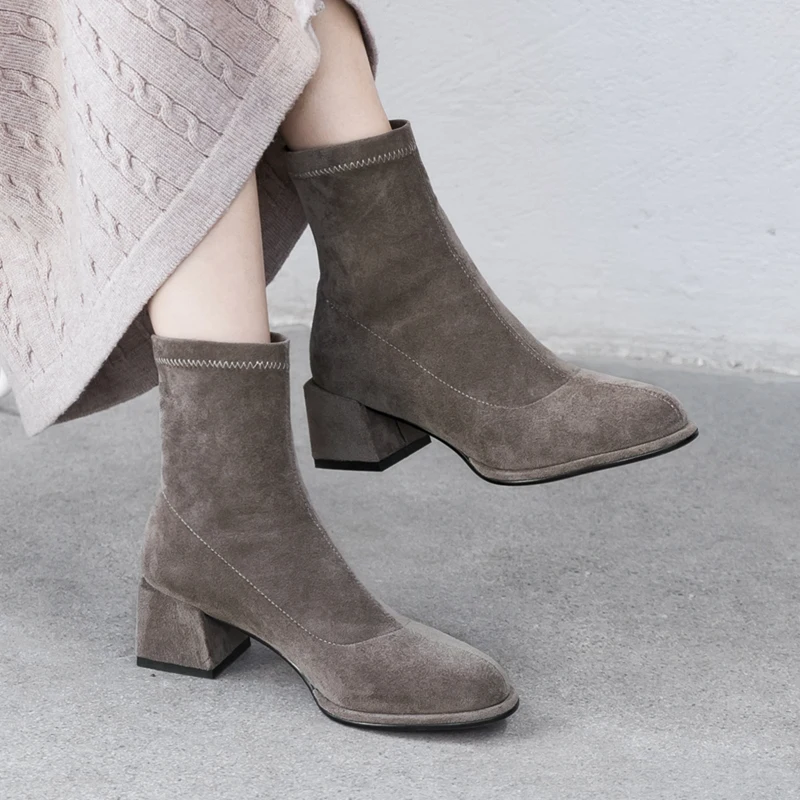 New Luxury Fashion Vintage Round Toe High Heels Boots Women Casual Comfortable Shoes Ladies Dress Work Modern Stretch Boots