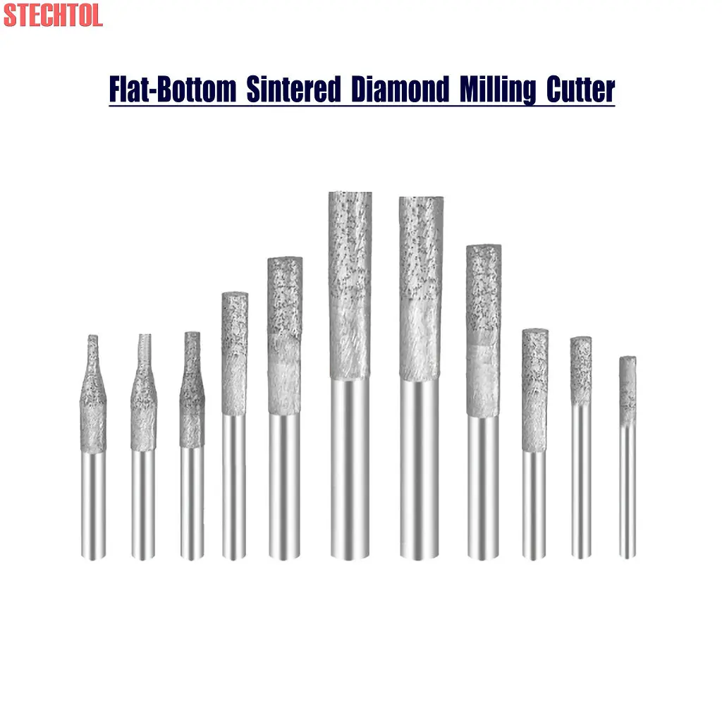 

12,7/14/15/16 мм спеченный алмазный гравировальный станок с плоским дном, фрезерный инструмент для гранита, фрезерный станок с ЧПУ, набор концевых фрез для камня