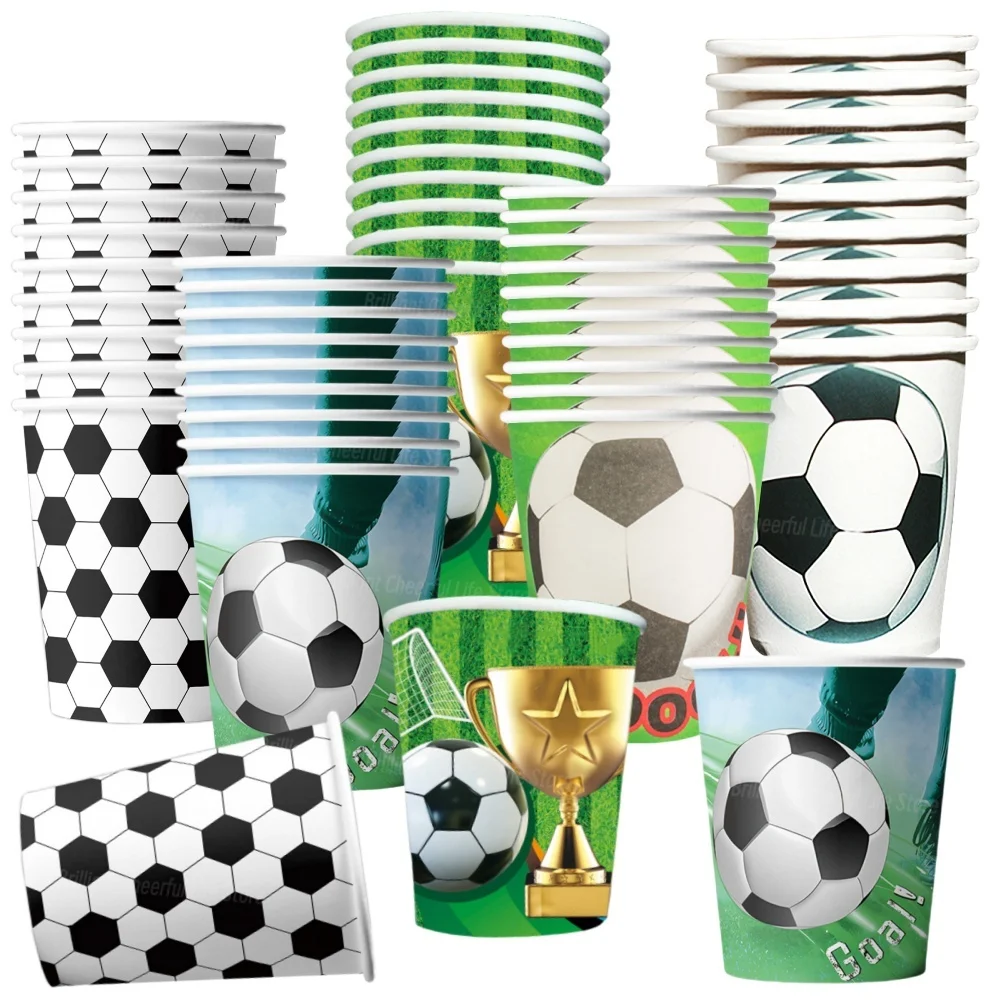 Soccer ball Theme Disposable Tableware Set - Football Party 9oz Paper Cup For Sports Birthday Party Favors Decoration Supplies