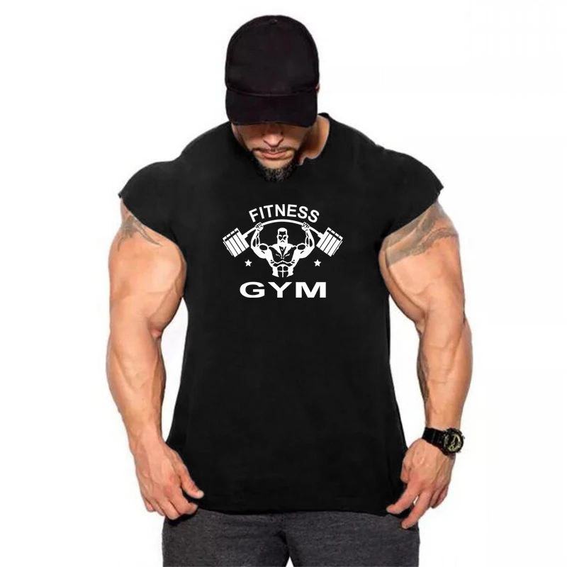 

Gyms Workout Sleeveless T Shirt Cotton Stringer Tank Top Men Bodybuilding Clothing Fitness Male Sportwear Vests Muscle Singlets