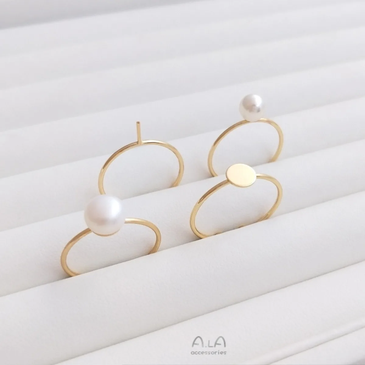 Brass Gold Plated Flat Open Ring Blank Half Hole Pearl Pin Bezel DIY Inlay Finger Ring Jewelry Findings