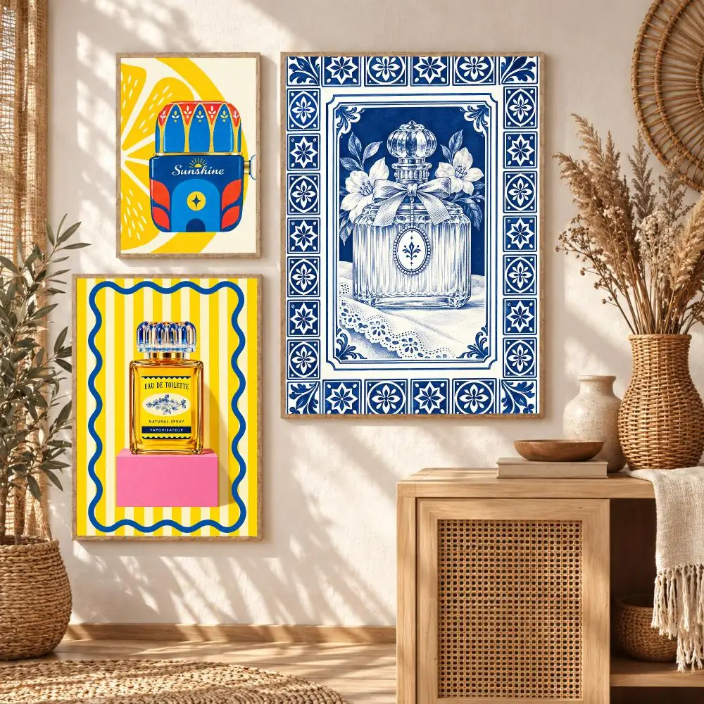 Perfume Triptych Luxury Glamorous Poster Art Wall Stickers & Self-Adhesive Decals for Home, Bedroom & Living Room
