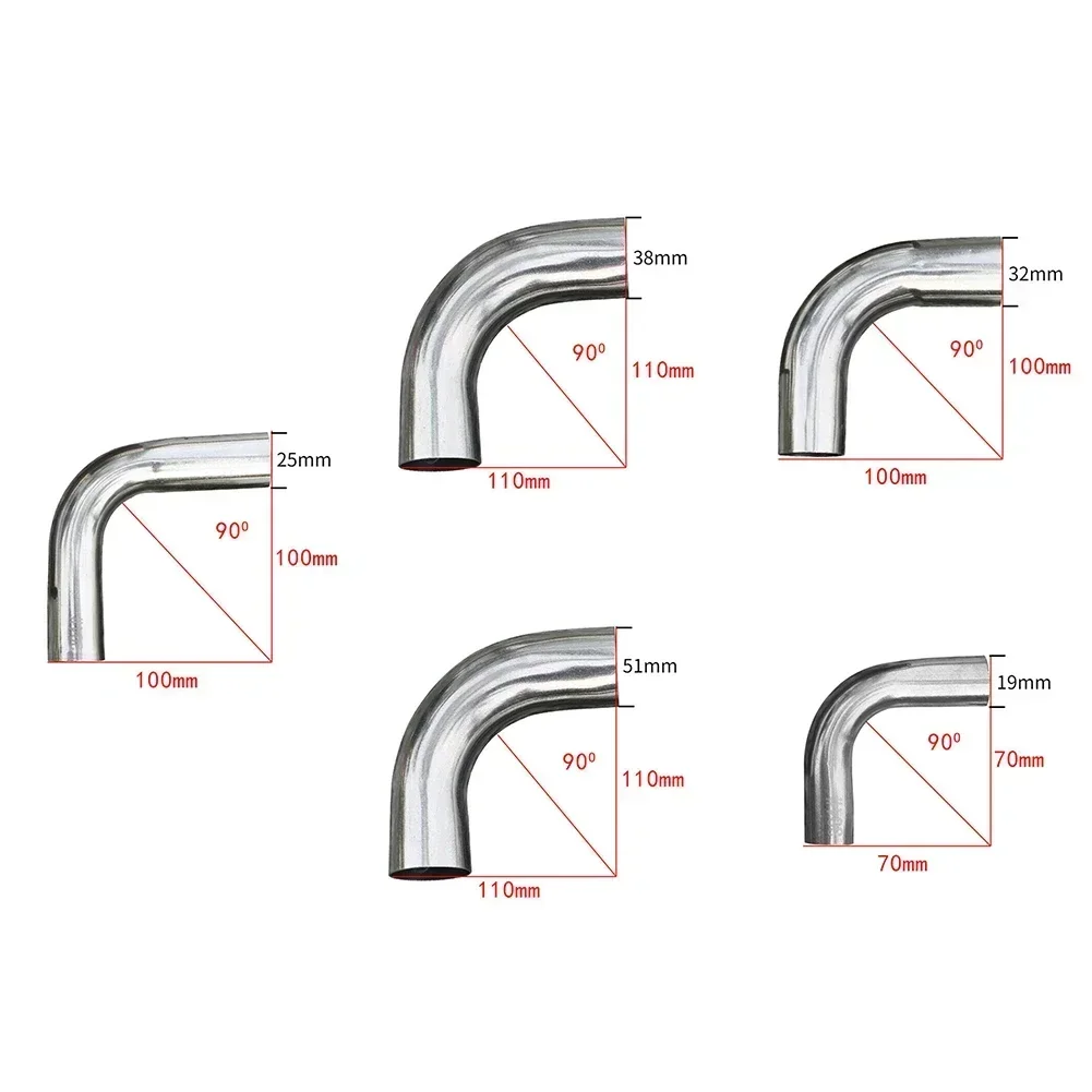 Stainless Steel Elbow 90° Mandrel Bend 90° Tube Polishing Tube DIY 19/25/32/38/51mm Bend Tube Car Exhaust Repair Replace Parts
