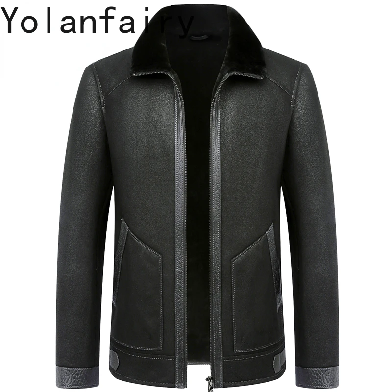 

Original Sheepskin and Wool Integrated Coat Men's Genuine Leather Lapel Casual Jacket Male Winter Outwears Thick Clothing FCY