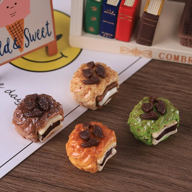 4Pcs Simulated Miniature Chocolate Biscuit Sandwich Cream Bread DIY Landscape Desktop Decoration