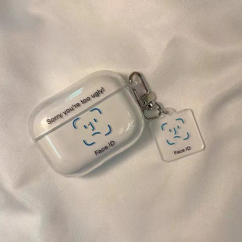 Sevimli yüz ID mektubu silikon ile karikatür kolye anahtarlık kulaklık kutusu apple airpods 3 2 1 pro bluetooth şarj kutusu capa