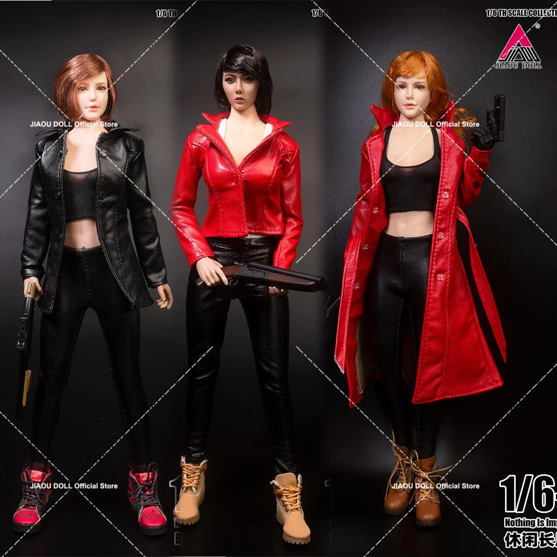 

﻿ TYM099 TYM100 TYM101 1/6 Female Leather Coat Short/Medium length/Long Top Clothes Fit 12'' Big Breast Soldier Action Figure