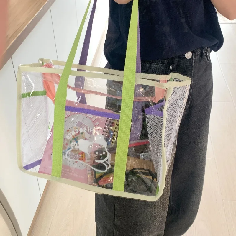 Ladies Transparent Shoulder Bag Large Capacity Beach Bag PVC Jelly Swimming Bag Shower Handheld Bag