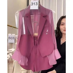 New Design Sense Suit Sunscreen Coat 2024 Summer Women's Elegant Style High Rise Slim Shorts Two Piece Solid Color Commuter Set